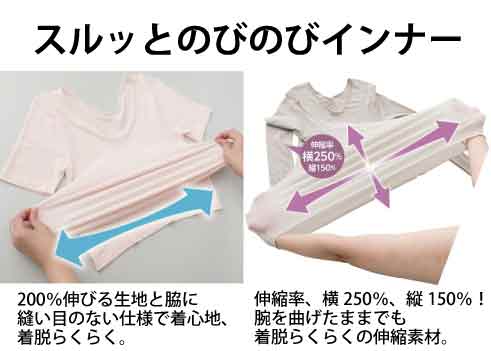 高齢者　介護　着やすい服　ストレッチ素材　スルッとのびのび　肌着