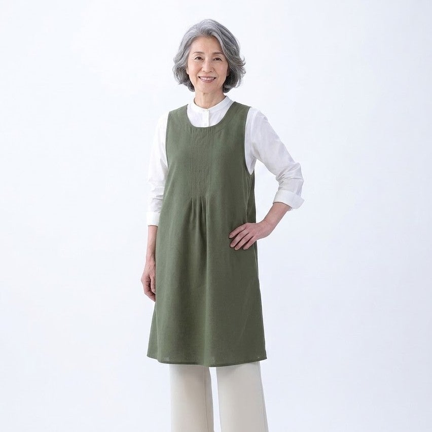 ロングチュニックピンタックエプロン両脇ポケット付き M～L